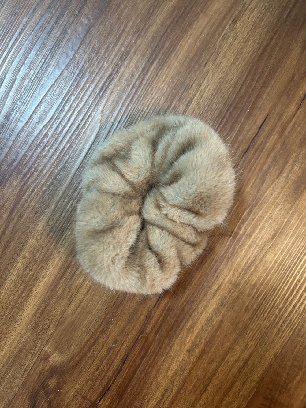 Faux Fur Tan Scrunchie - Soft Plush Hair Accessory